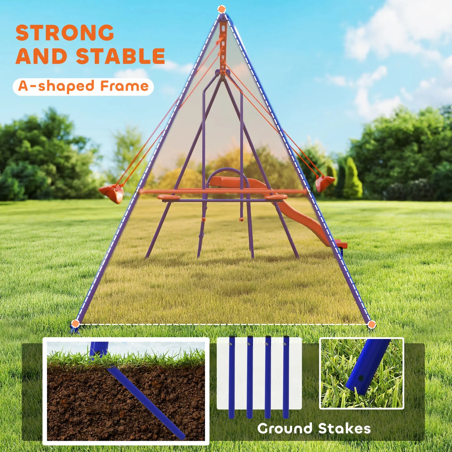 4 in 1 Metal Swing Set, Double Swings, Glider, Slide, Ladder, Multicolored Gym Sets & Swings at Gallery Canada