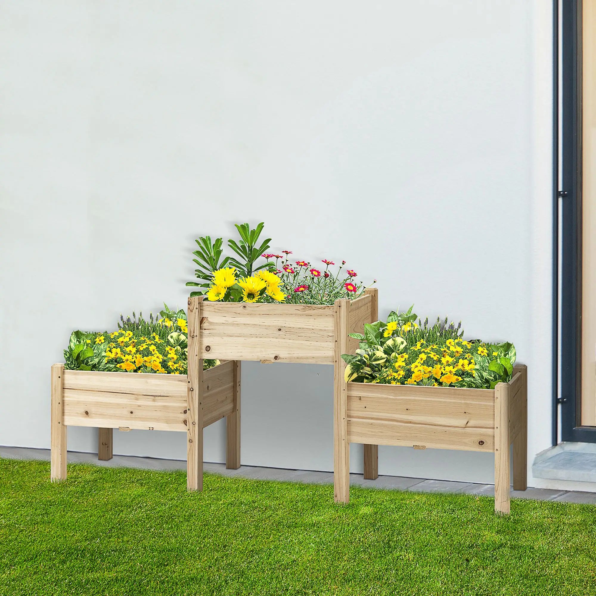 Freestanding Wooden Plant Stand, 3 Tier Raised Garden Bed, Natural Elevated Garden Beds at Gallery Canada