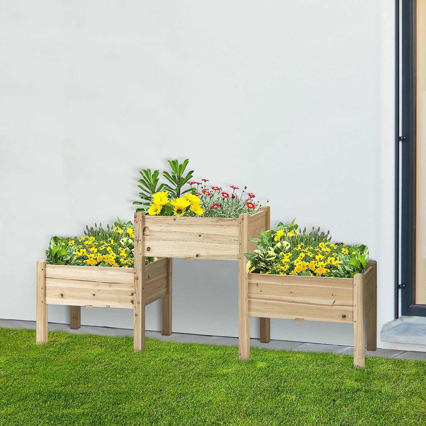 Freestanding Wooden Plant Stand, 3 Tier Raised Garden Bed, Natural Elevated Garden Beds at Gallery Canada