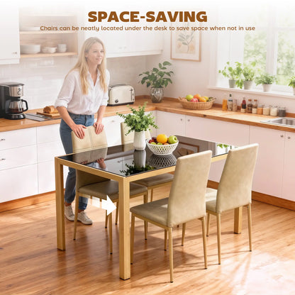 3-Piece Rectangular Glass Kitchen Table, Metal Frame, Faux Leather Chairs Dining Table Sets at Gallery Canada