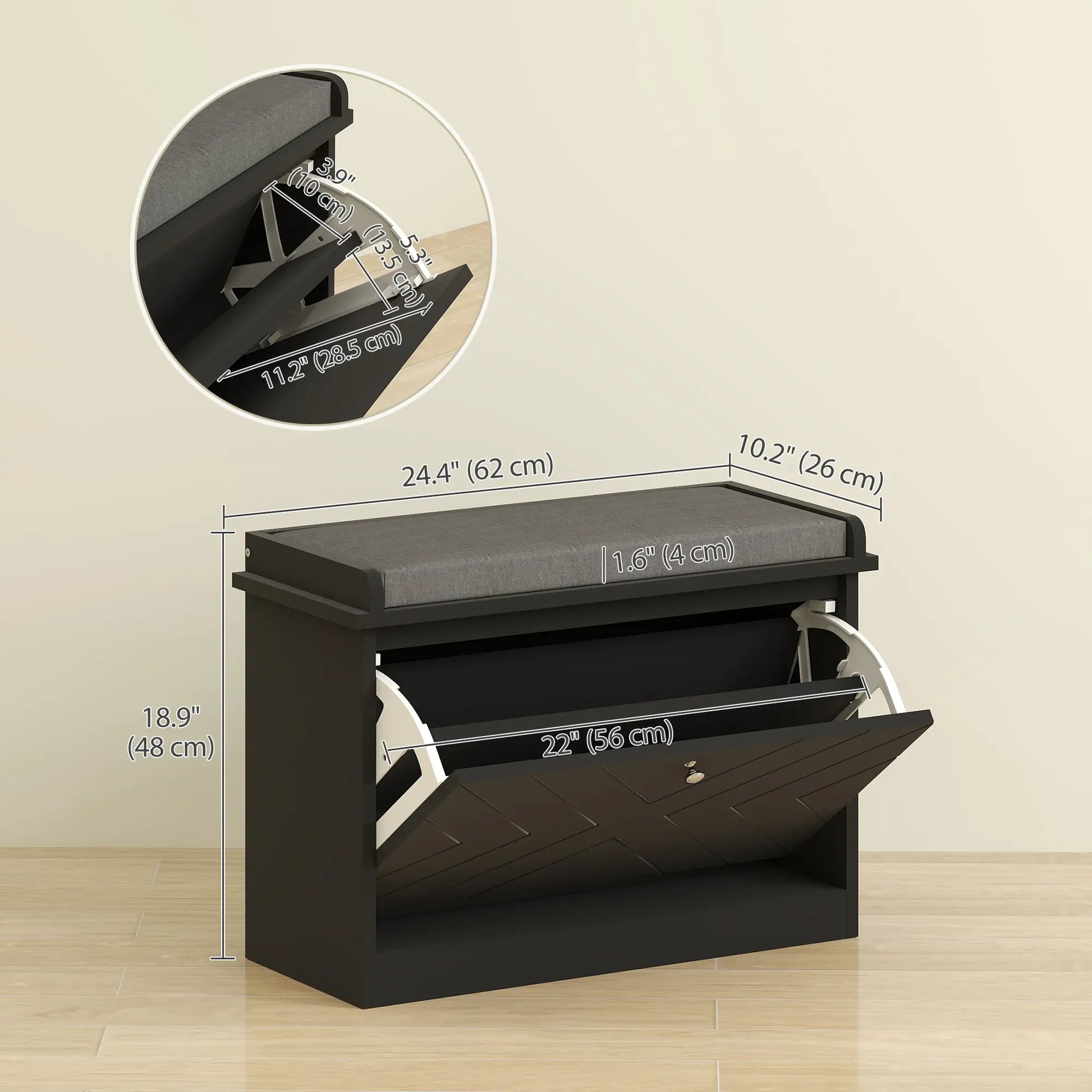 Shoe Storage Bench with Seat, Flip Drawer, Adjustable Shelf, 6 Pairs Shoe Storage Cabinets & Racks at Gallery Canada