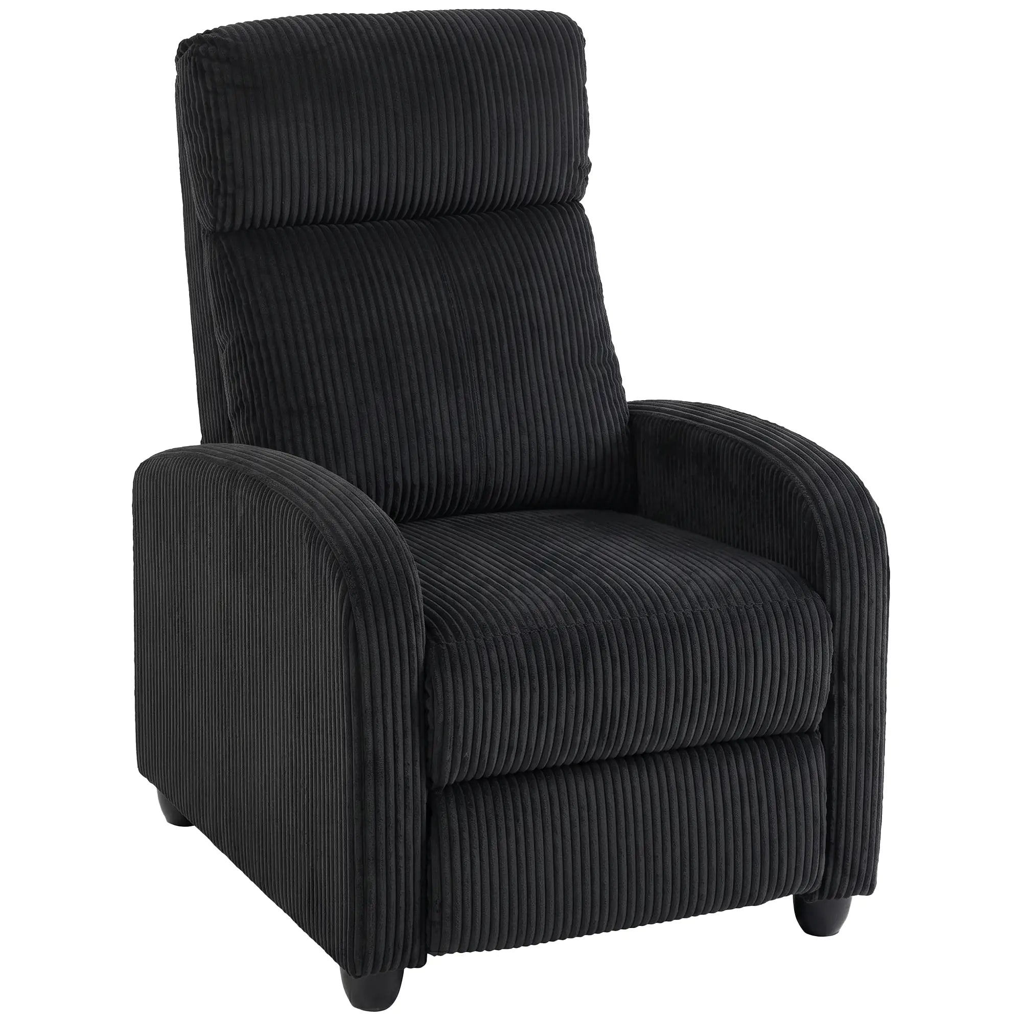 Corduroy Push Back Recliner Chair, Padded Seat, Black Single Sofas at Gallery Canada