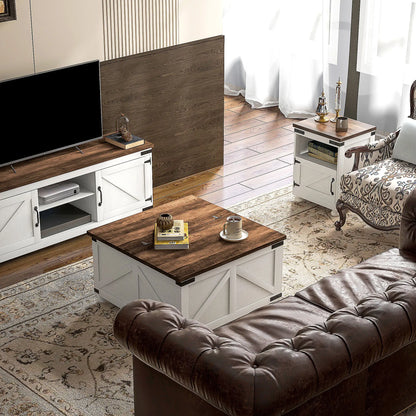 Lift Top Coffee Table, 32" Farmhouse with Hidden Compartment, Antique White, White Coffee Tables at Gallery Canada