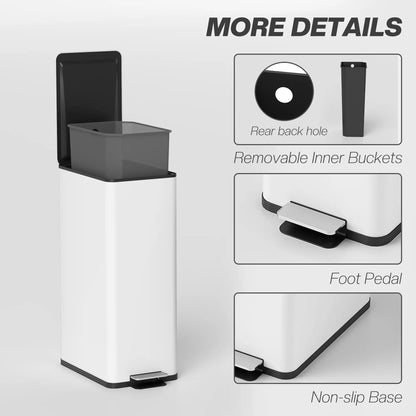 5.3 Gallon Stainless Steel Kitchen Trash Can, Soft-Close Lid, Foot Pedal, White Household Supplies at Gallery Canada