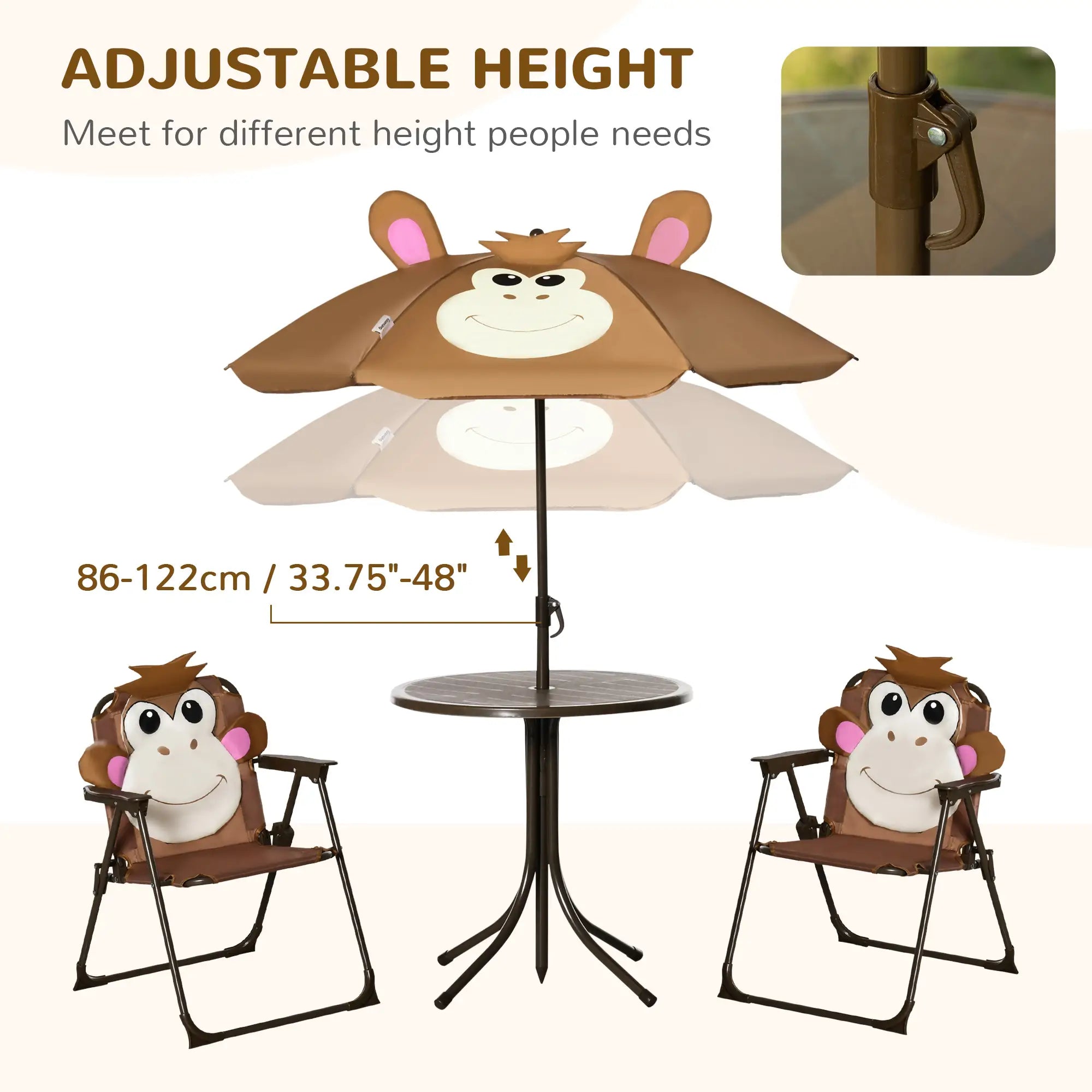 Kids Folding Picnic Table Chair Set with Adjustable Umbrella, Brown Kids Outdoor Furniture at Gallery Canada