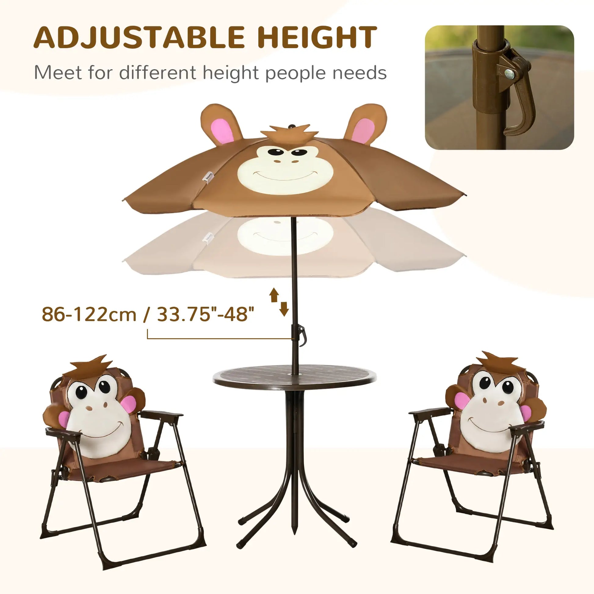 Kids Folding Picnic Table Chair Set with Adjustable Umbrella, Brown Kids Outdoor Furniture at Gallery Canada