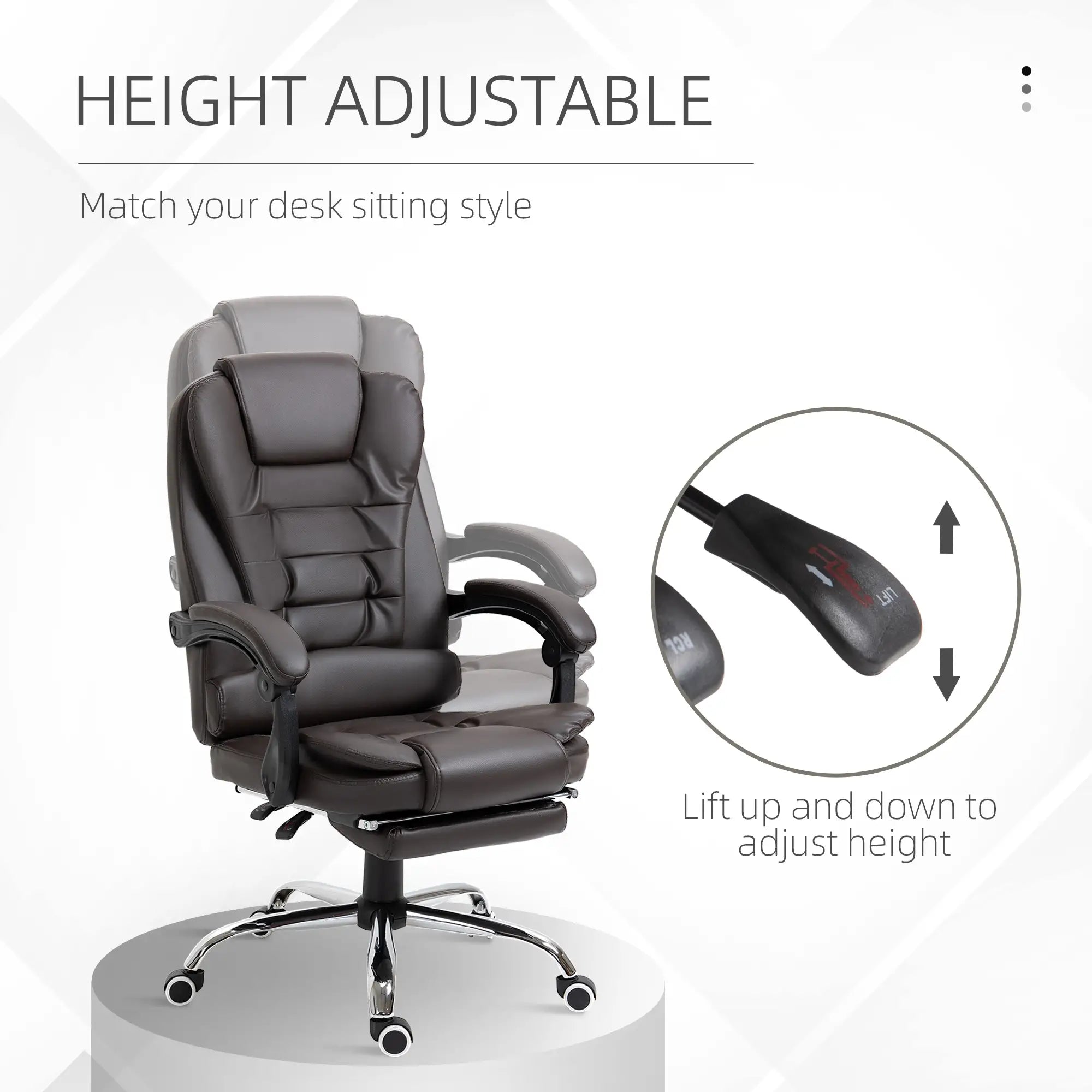 High Back Office Chair, PU Leather, Retractable Footrest, Padded Armrest, Coffee Executive & Manager Chairs at Gallery Canada