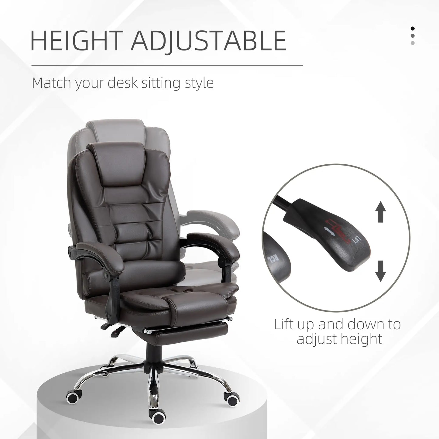 High Back Office Chair, PU Leather, Retractable Footrest, Padded Armrest, Coffee Executive & Manager Chairs at Gallery Canada