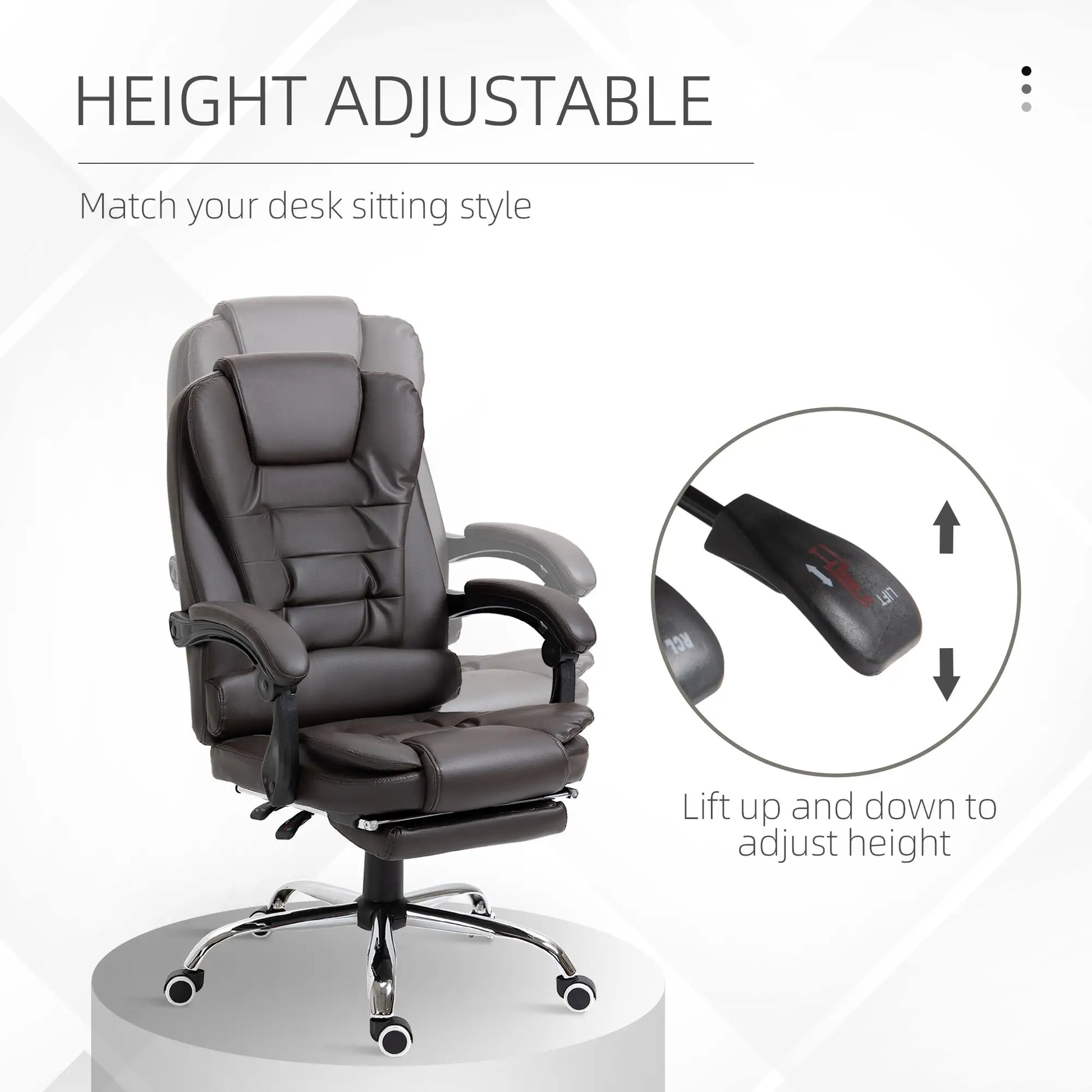 High Back Office Chair, PU Leather, Retractable Footrest, Padded Armrest, Coffee Executive & Manager Chairs at Gallery Canada