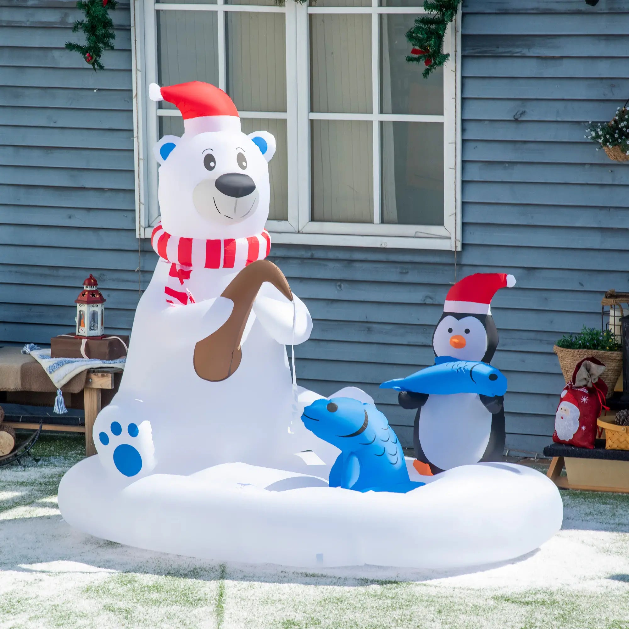 6ft Inflatable Polar Bear, Penguin with Santa Hat, LED Yard Display Christmas Inflatables at Gallery Canada
