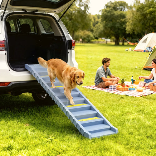 Foldable Dog Ramp With Anti-Slip Steps, Grey