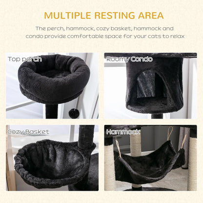 60" Multi-Level Plush Cat Tree, Scratching Posts, 2 Hammocks, Dark Grey Cat Trees at Gallery Canada