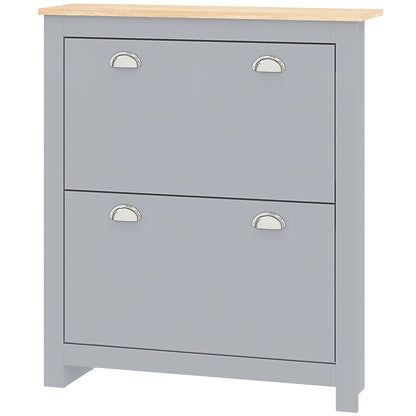 Shoe Cabinet, 2 Flip Drawers, Adjustable Shelves, 12 Pair, Grey Shoe Storage Cabinets & Racks Grey, Natural at Gallery Canada