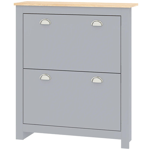 Shoe Cabinet, 2 Flip Drawers, Adjustable Shelves, 12 Pair, Grey