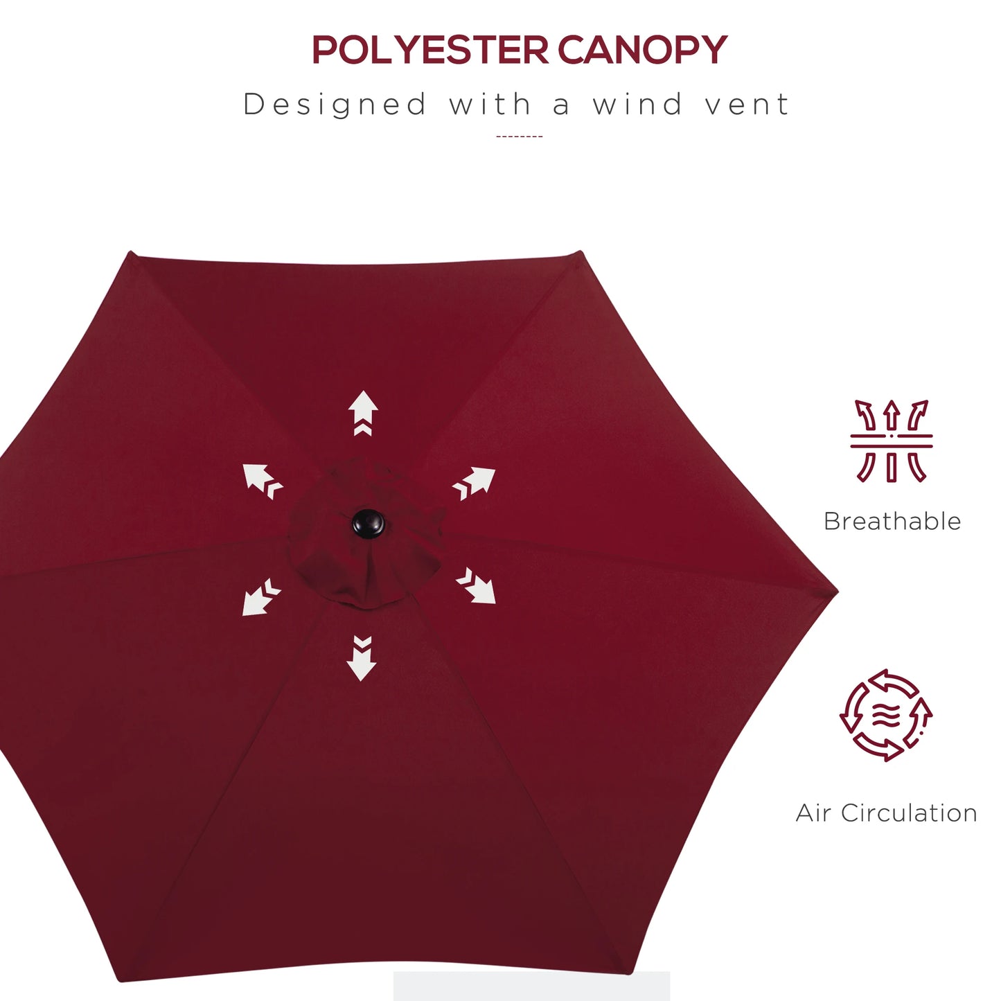 8.5FT Round Garden Parasol, 6 Ribs, Tilt Canopy with Crank Handle, Wine Red Sun Umbrellas at Gallery Canada
