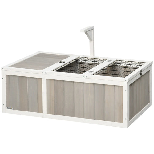 Wooden Tortoise Habitat, Openable Top, Run Cage, Two Rooms, Grey