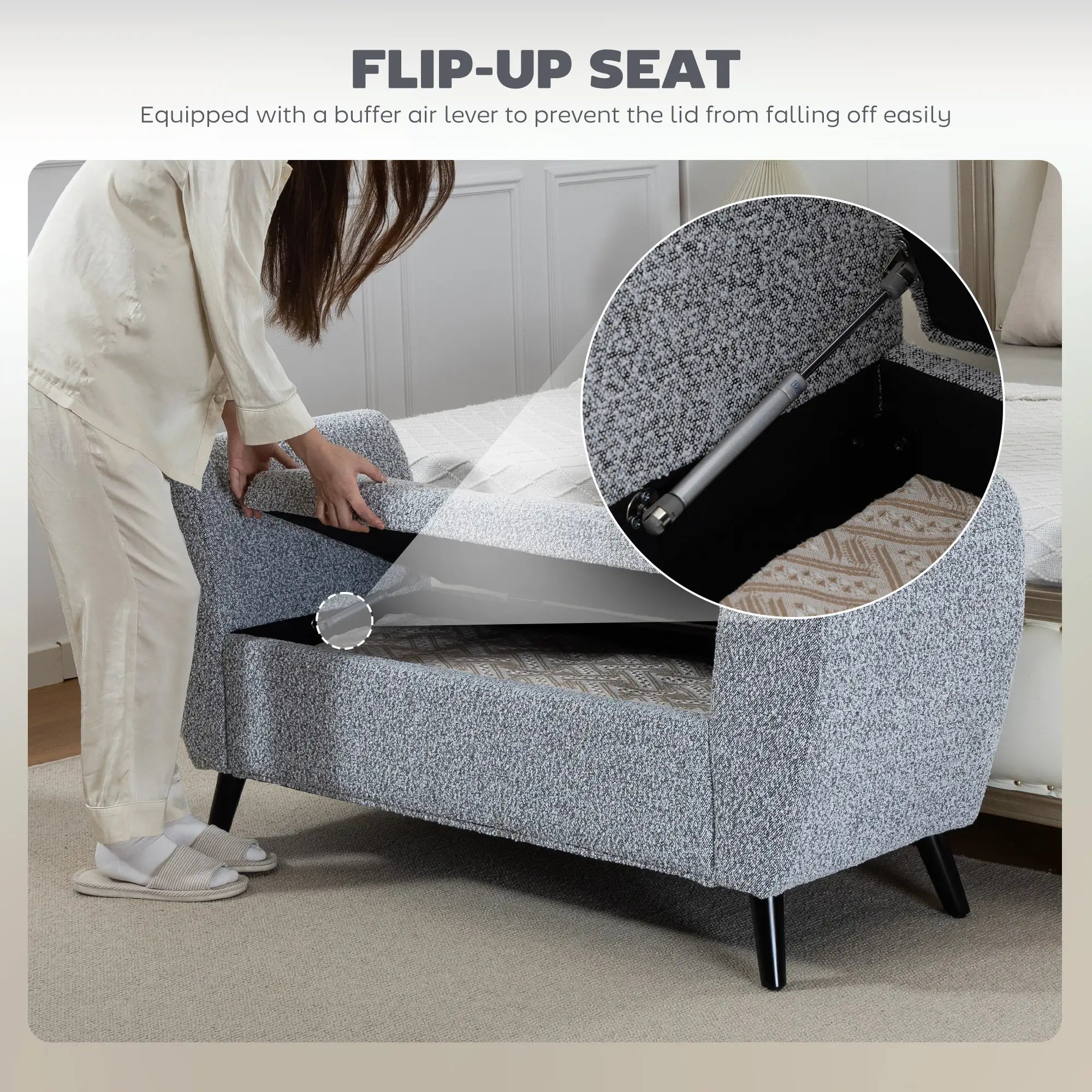 Upholstered Storage Bench with Arms, Modern Ottoman, Grey Storage Ottomans & Benches at Gallery Canada