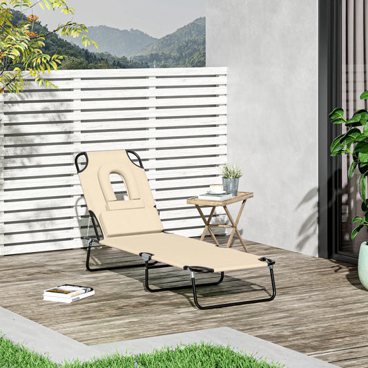 Outdoor Lounge Chair, Adjustable Backrest, Face Hole, Support Pillow, Beige Lounger Chairs Beige at Gallery Canada