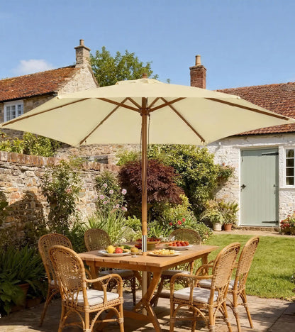 8FT Wood Market Umbrella, Round Garden Parasol, Bamboo Ribs, Cream White Sun Umbrellas at Gallery Canada