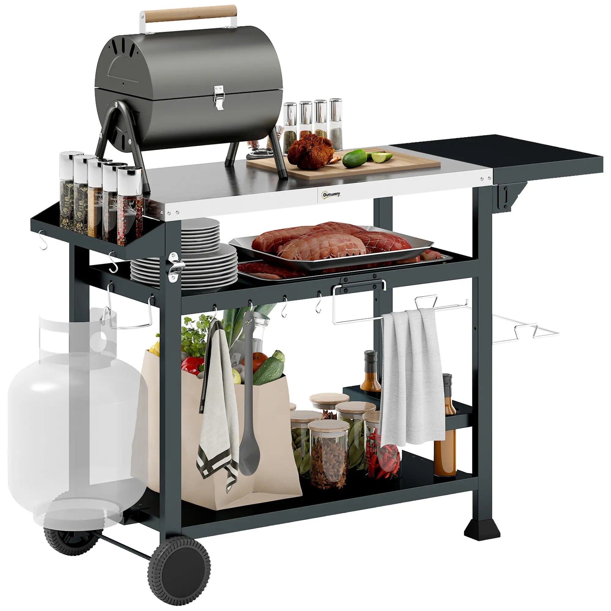 3-Shelf Outdoor Grill Cart, Foldable Side Table, Stainless Steel Top Outdoor Grill Carts at Gallery Canada