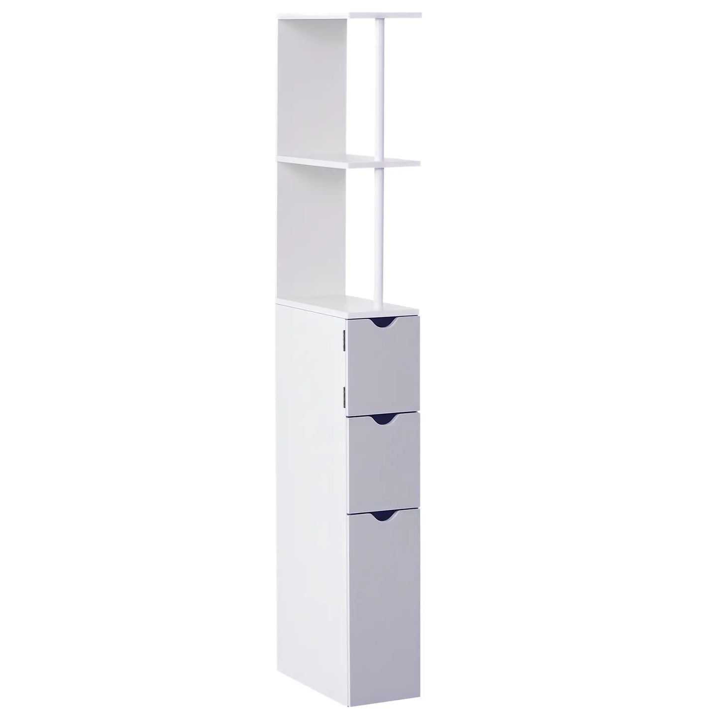Tall Narrow Bathroom Storage Cabinet with Drawers, Open Shelves, White Grey Bathroom Cabinets White, Grey at Gallery Canada