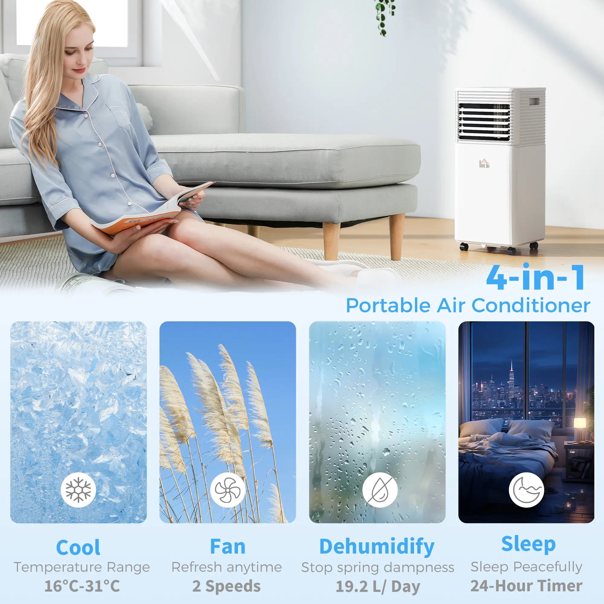 10000 BTU Portable Air Conditioner, Fan, Dehumidifier, Remote, 24H Timer, White Air Conditioner at Gallery Canada