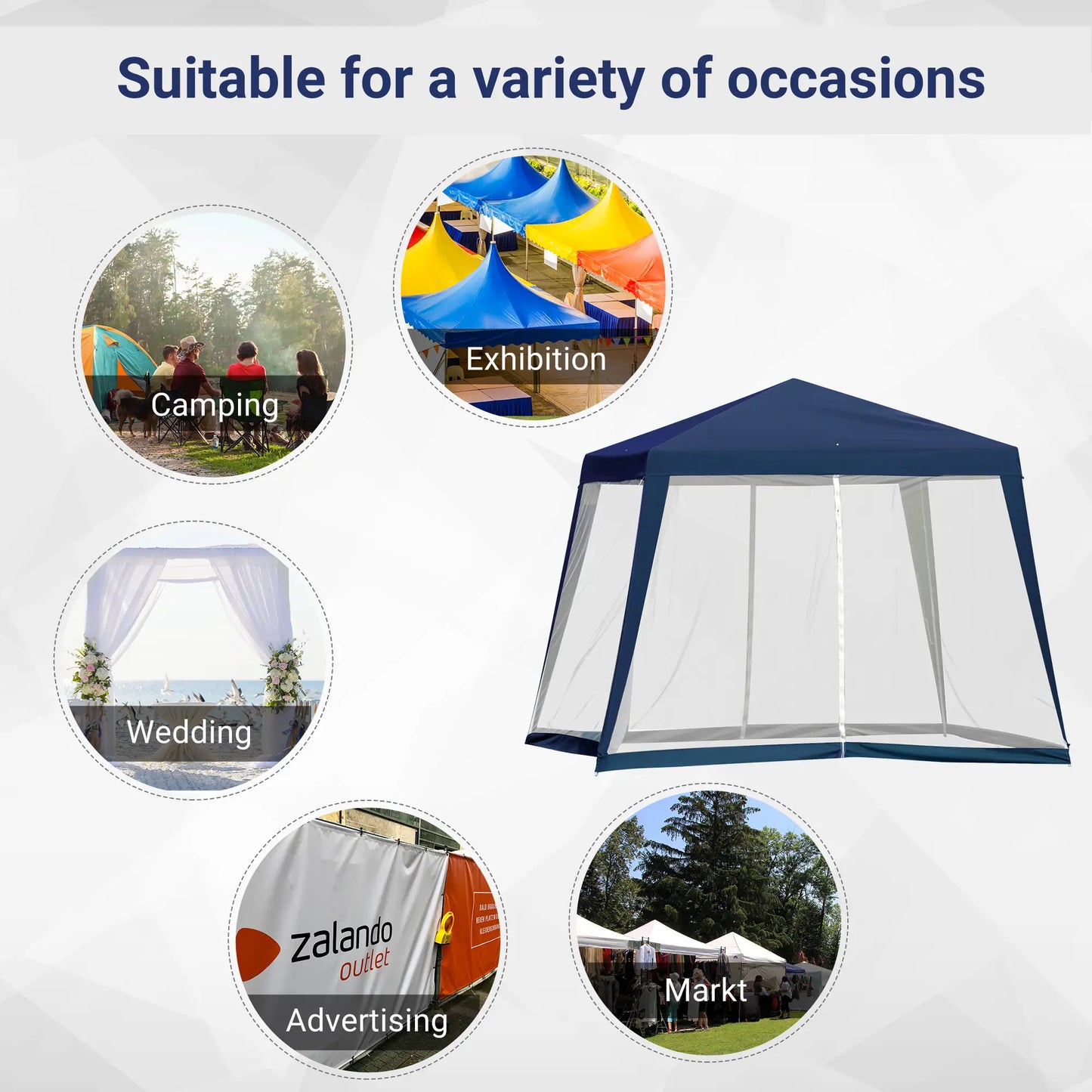 10x10ft Party Tent Canopy with Netting, Outdoor Gazebo, Blue Canopy Tents at Gallery Canada