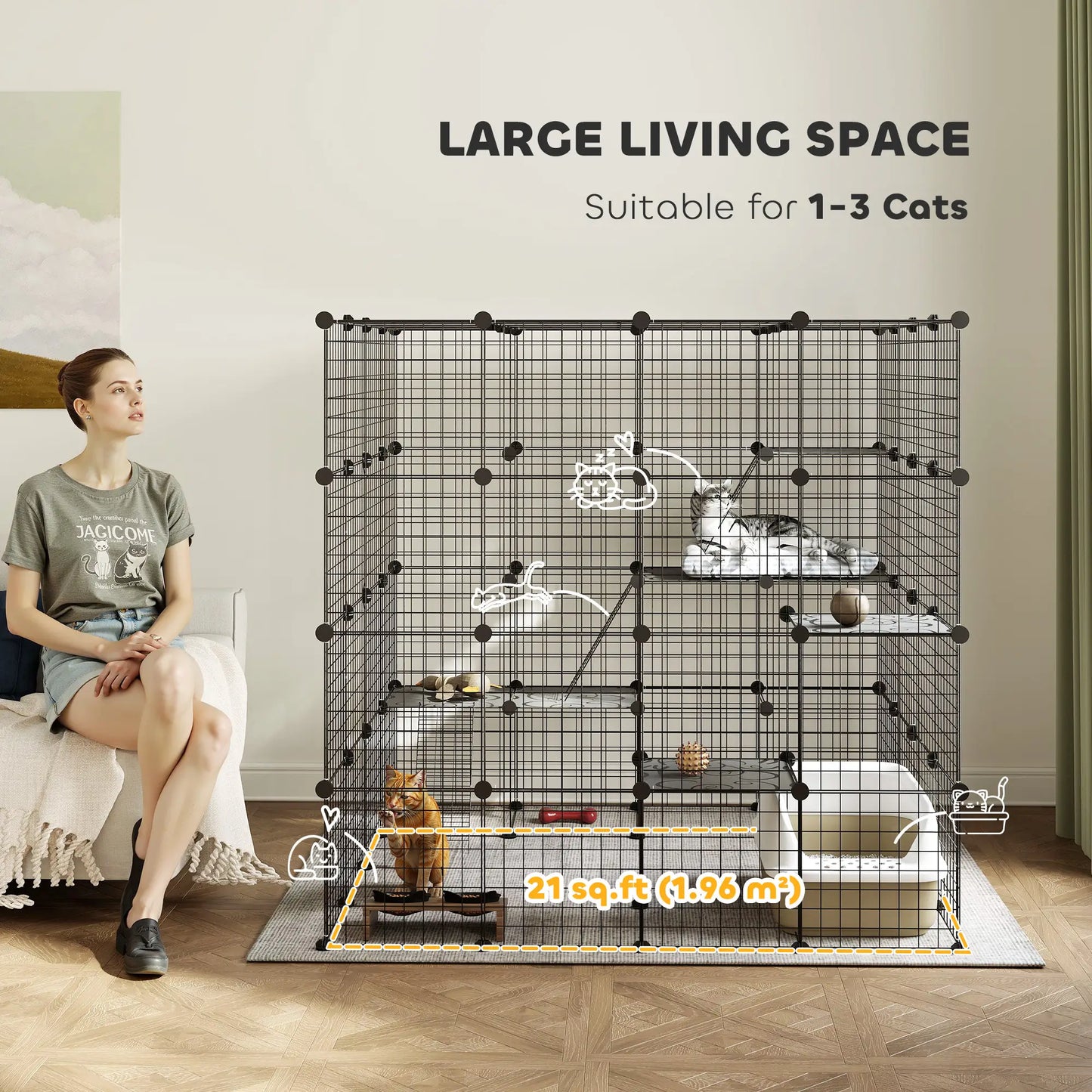 4-Tier 55" Cat Cage with Platforms, Ramps, Black Outdoor Cat Enclosures at Gallery Canada