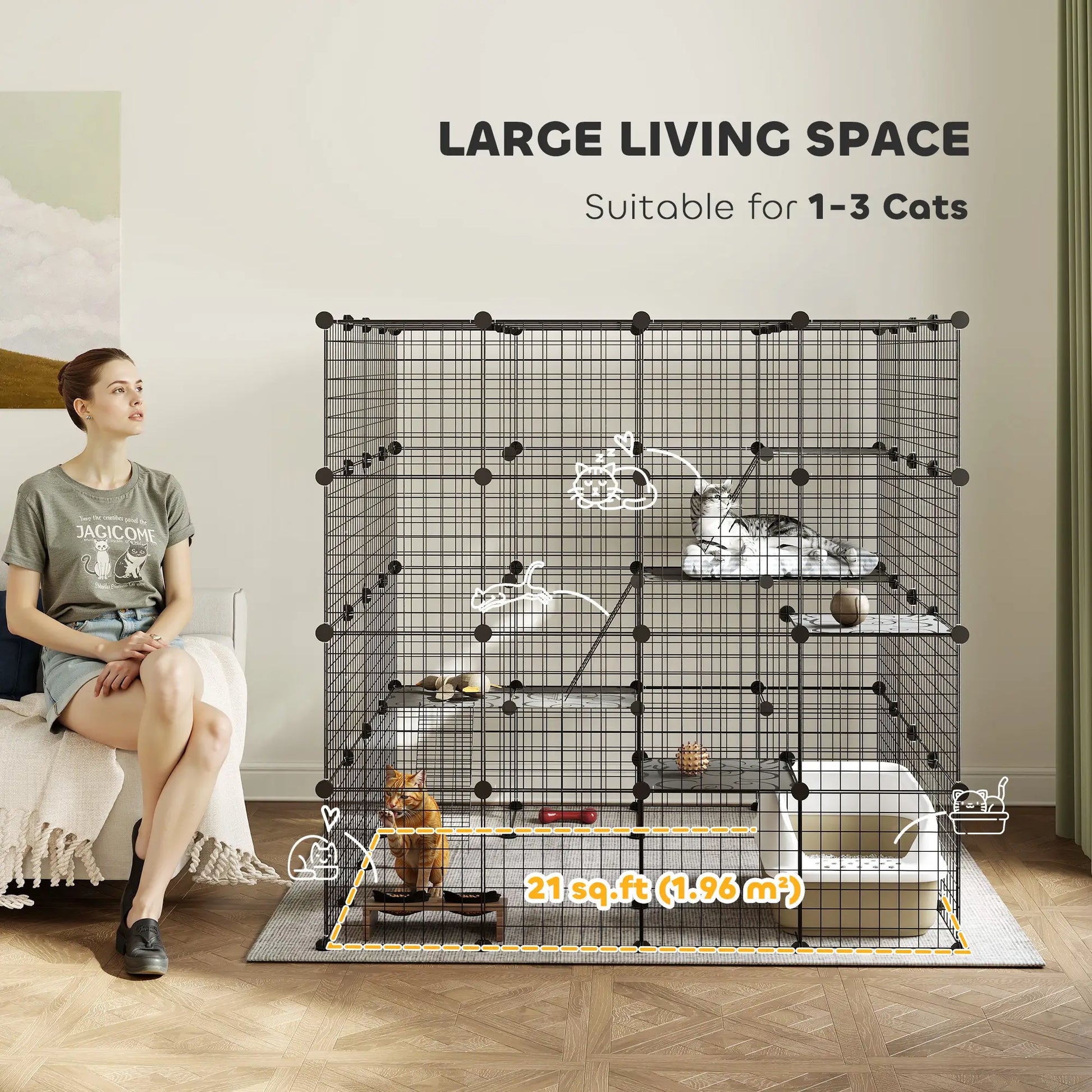 4-Tier 55" Cat Cage with Platforms, Ramps, Black Outdoor Cat Enclosures at Gallery Canada