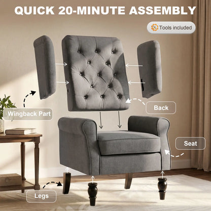 Fabric Accent Chair, Button Tufted, Wood Legs, Thick Padding, Charcoal Grey Accent Chairs at Gallery Canada