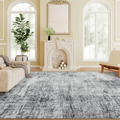 Modern Abstract Area Rug 8x10, Machine Washable, Non-Slip, Grey