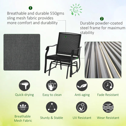 3 Piece Patio Glider Set, Breathable Mesh Seat, Glass Top Table, Black Outdoor Gliders at Gallery Canada