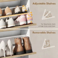 Armoire à chaussures fine, 2 tiroirs rabattables, étagères réglables, tiroir, plateau en verre