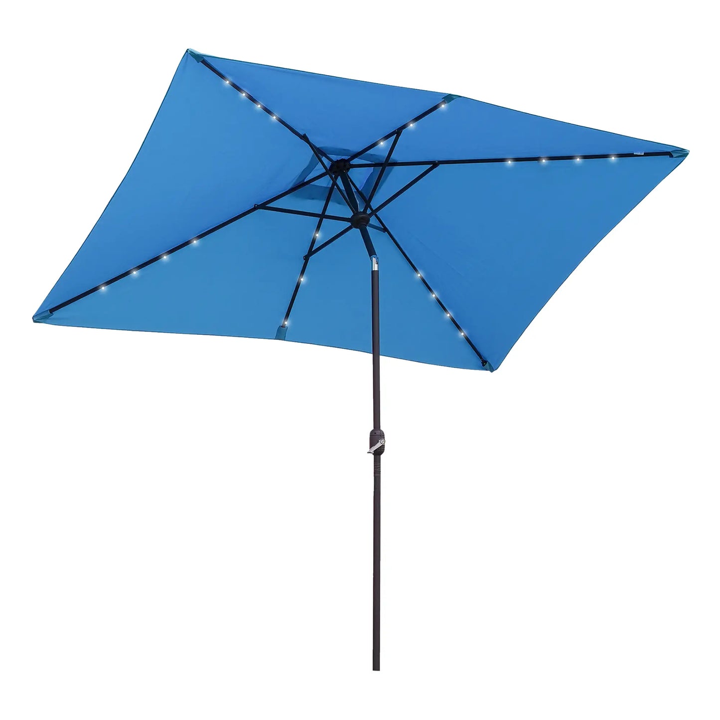 6' x 10' Rectangular Patio Umbrella, 22 LED Solar Lights, Tilt, Crank, Light Blue Sun Umbrellas at Gallery Canada