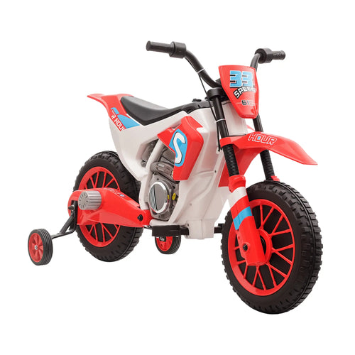 Kids Dirt Bike 12V Battery, Training Wheels, Red