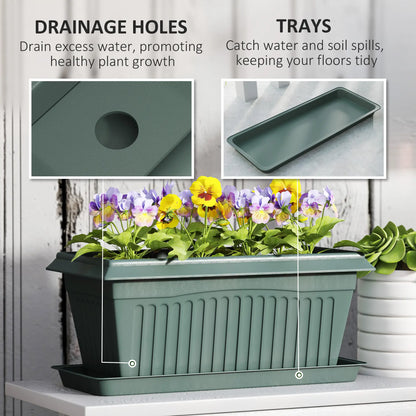 7 Pack 15.7" Plastic Flower Planters, Drainage Holes, Trays, Green Garden Accessories at Gallery Canada