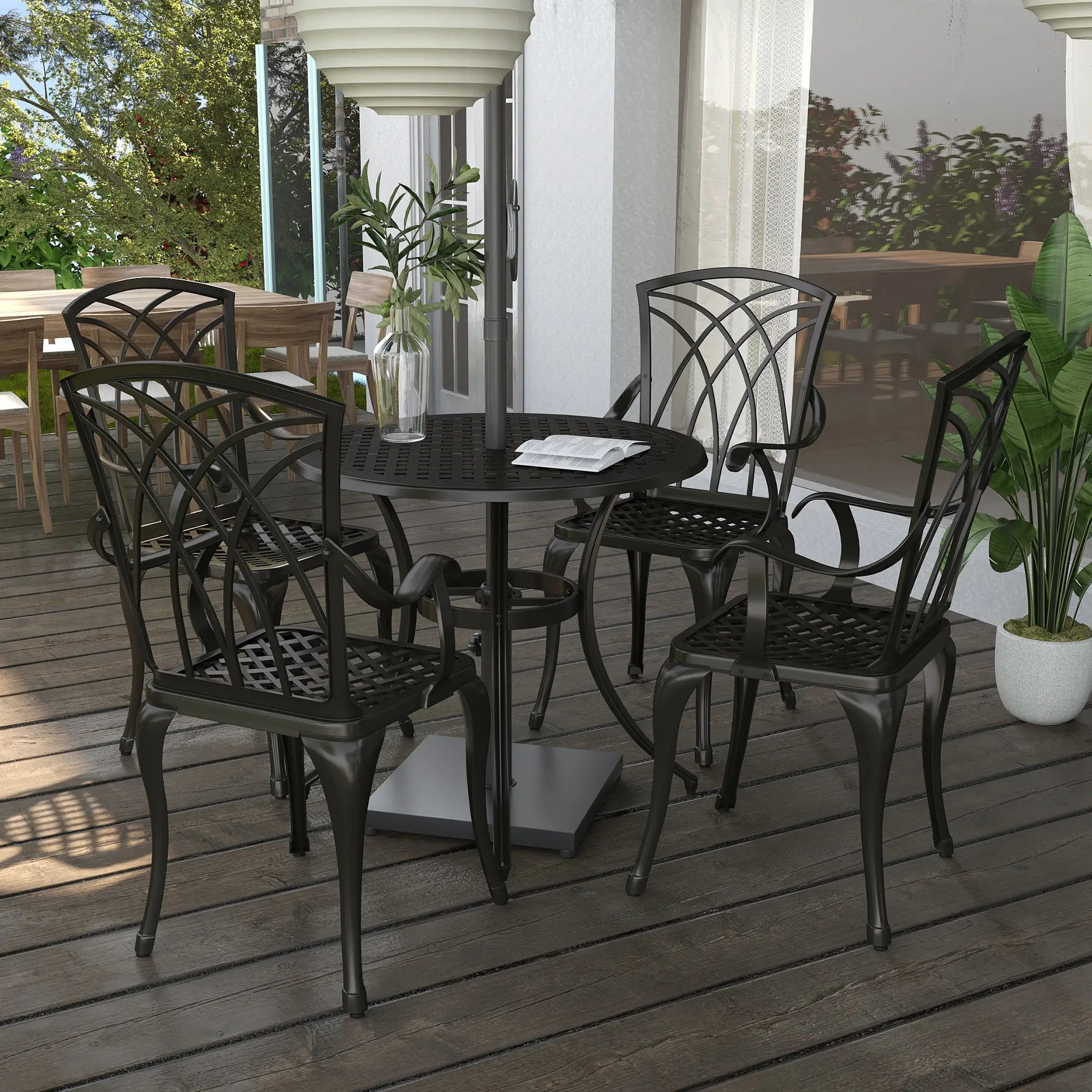 5-Piece Outdoor Dining Set, Cast Aluminum Table and Chairs, Brown Outdoor Dining Sets at Gallery Canada