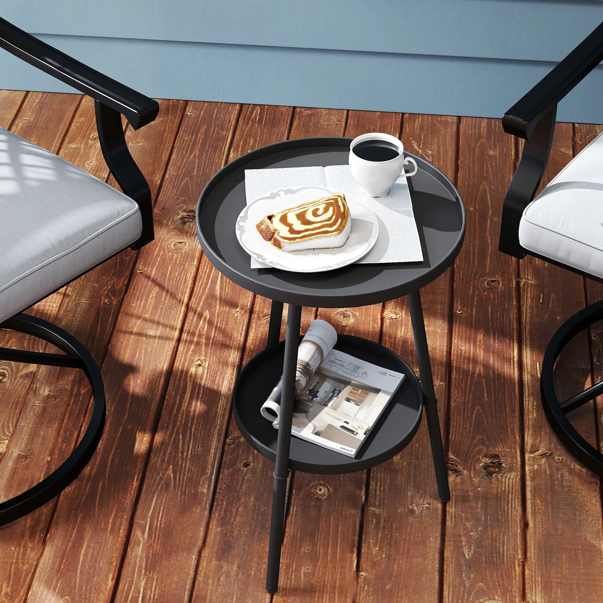 Round Garden Table, 2-Tier Small Side Table, Metal Patio Table, Black Patio Side Tables at Gallery Canada