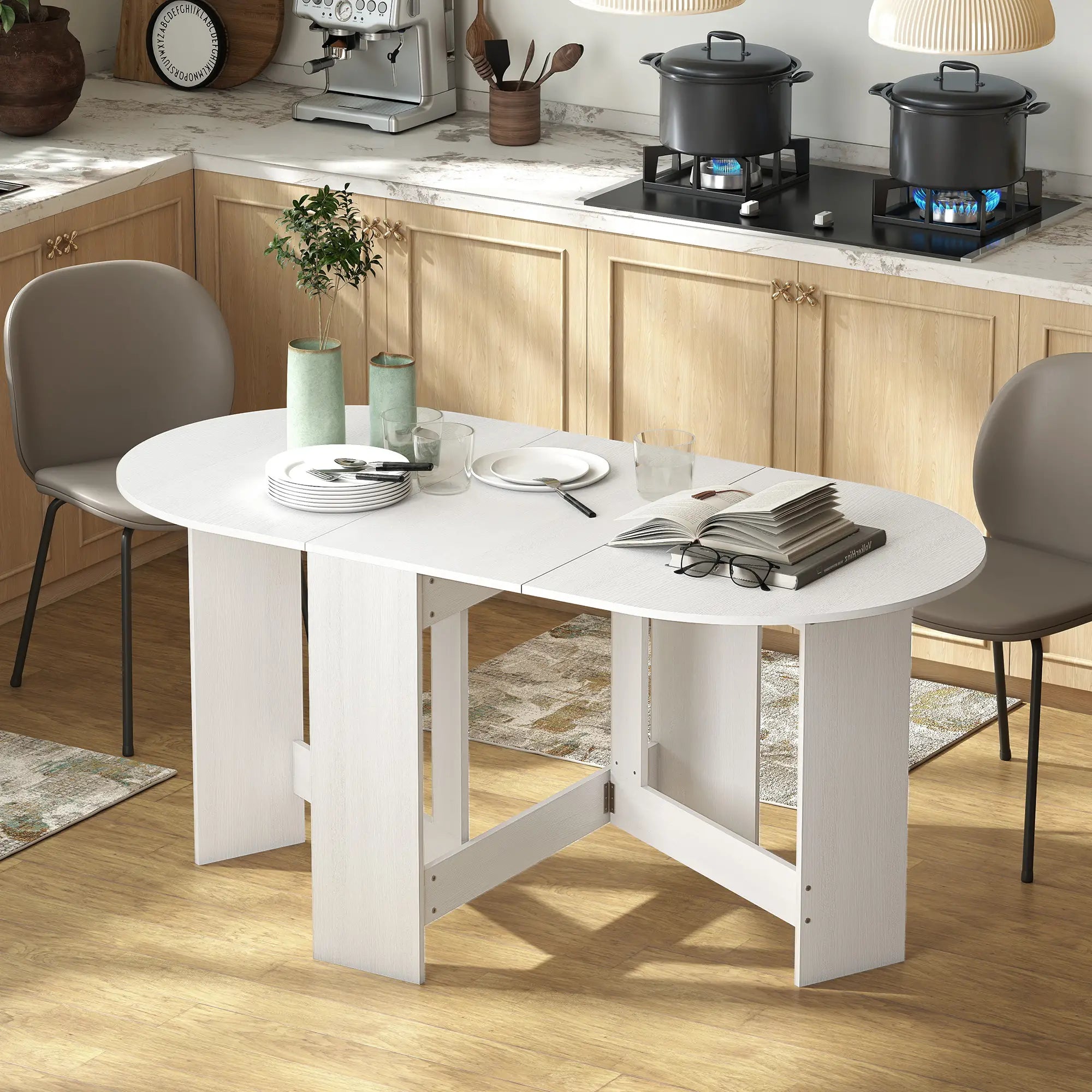 Oval Folding Dining Table, Drop Leaf Kitchen Table, Distressed White, White Bar Tables & Dining Tables at Gallery Canada