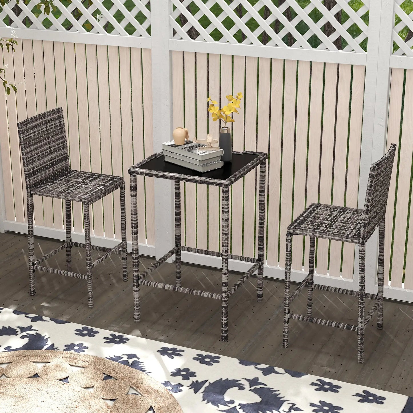 3 Piece Patio Bar Set, Wicker Rattan, Barstool and Table, Grey Bistro Sets at Gallery Canada