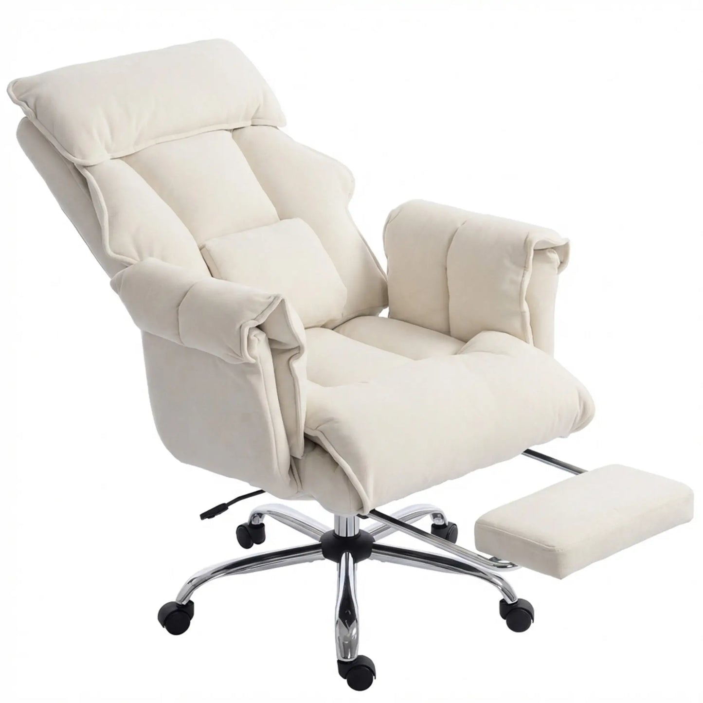 Desk Chair With Footrest, Adjustable Backrest, Cream White, Cream White