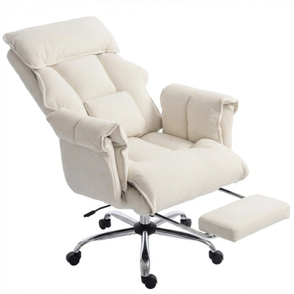 Desk Chair With Footrest, Adjustable Backrest, Cream White, Cream White