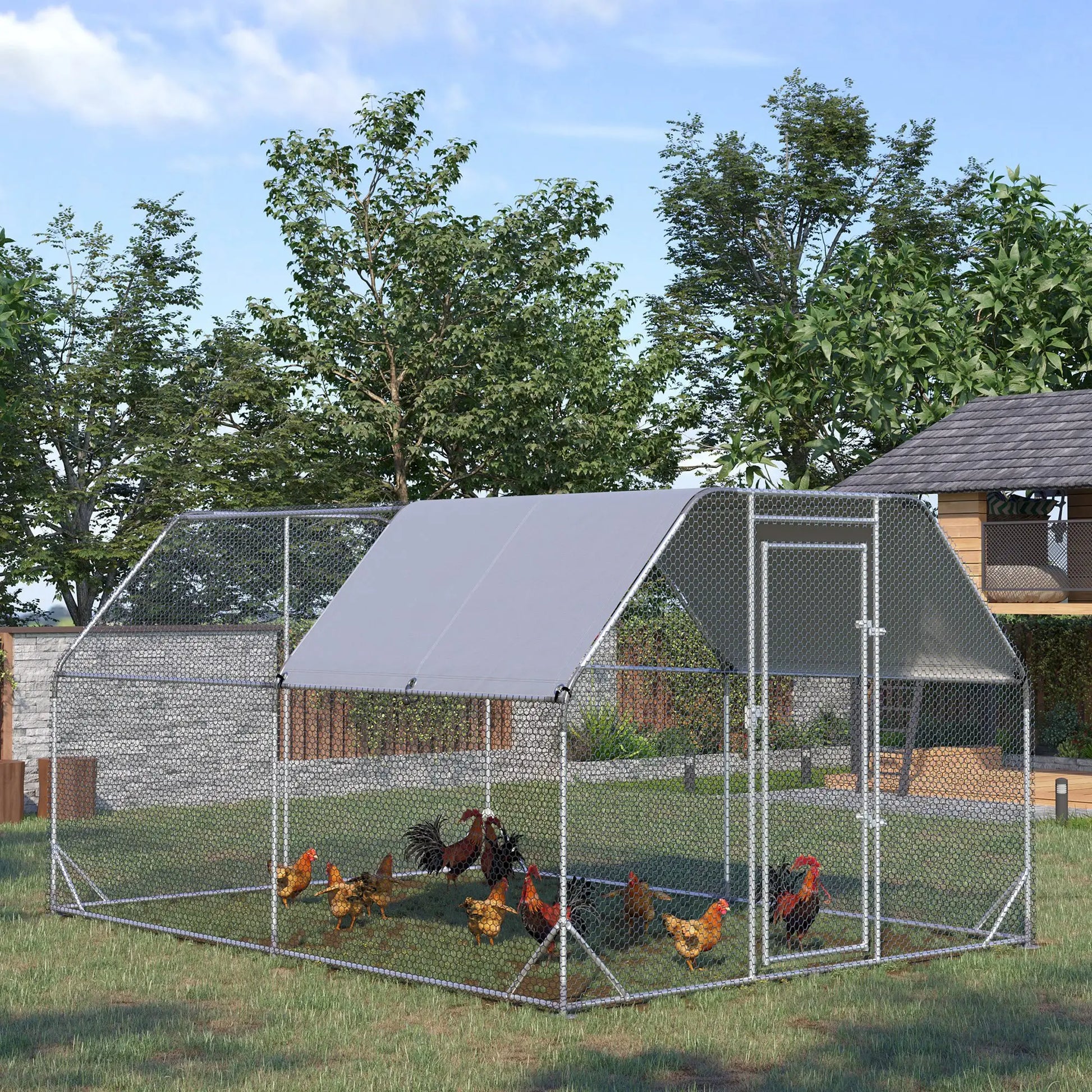 Galvanized Large Metal Chicken Coop Cage Walk-in Enclosure Poultry Hen Run House Playpen Rabbit Hutch with Cover for Outdoor Backyard 9.2' x 12.5' x 6.5' Silver Chicken Coops at Gallery Canada