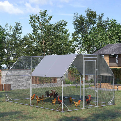 Galvanized Large Metal Chicken Coop Cage Walk-in Enclosure Poultry Hen Run House Playpen Rabbit Hutch with Cover for Outdoor Backyard 9.2' x 12.5' x 6.5' Silver Chicken Coops at Gallery Canada