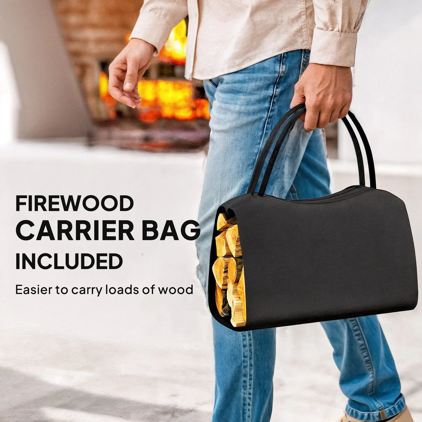 Firewood Rack Outdoor, Heavy-Duty Log Holder with Tote Bag Firewood Racks at Gallery Canada