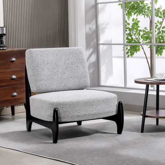 Accent Chair, Rubber Wood Frame, Wide Seat, Modern Chenille, Thick Cushion, Grey Accent Chairs Grey, Black at Gallery Canada
