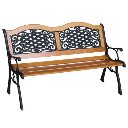 50" Garden Bench, Porch Park Chair, Cast Iron Hardwood Outdoor Benches Antique Green, Teak at Gallery Canada