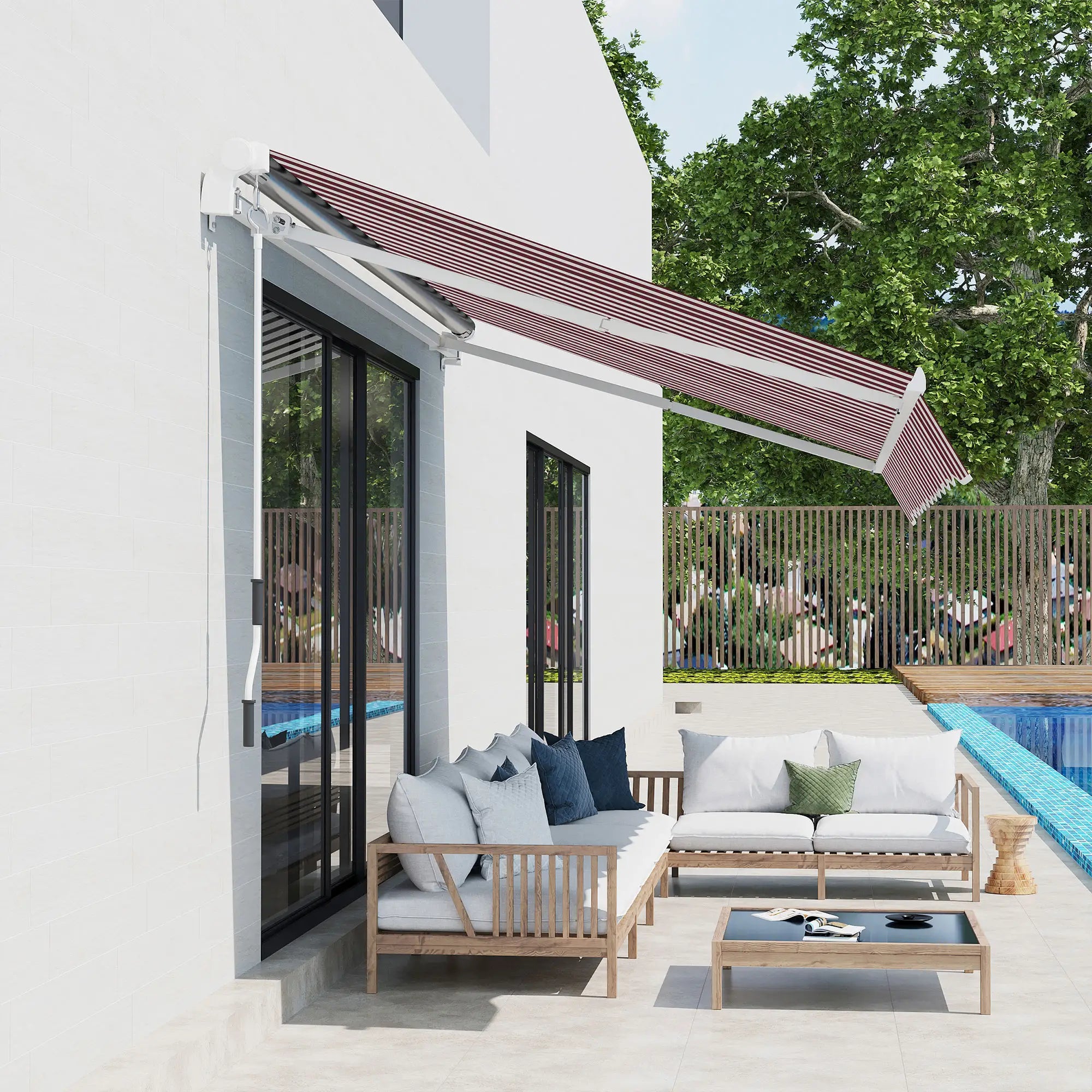 11' x 10' Retractable Awning Fabric, UV Protection, Red & White Awning Fabric Replacement at Gallery Canada