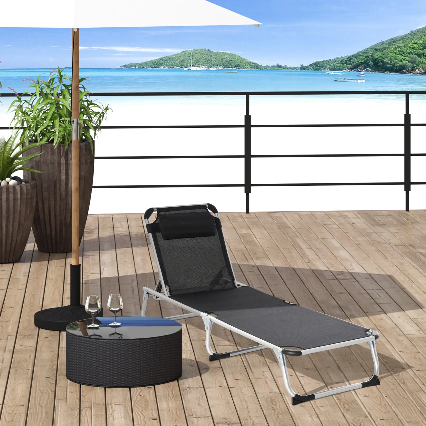 Folding Lounge Chair, Adjustable Backrest, Aluminum Frame, Black Lounger Chairs at Gallery Canada