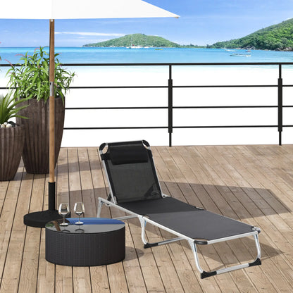 Folding Lounge Chair, Adjustable Backrest, Aluminum Frame, Black Lounger Chairs at Gallery Canada